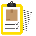 A stylized logo of a checklist on a yellow clipboard.