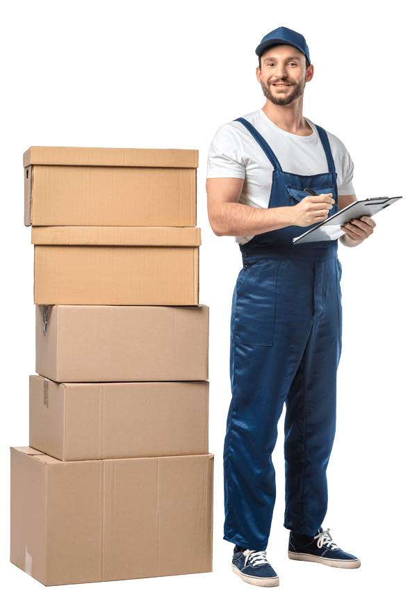 Long-Distance Moving mover in uniform looking at camera while writing i 2022 11 03 05 22 30 utc